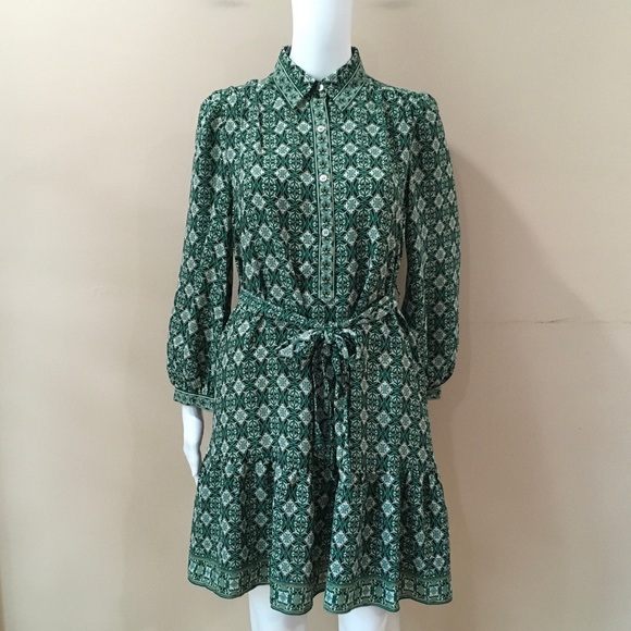 MAX STUDIO Womens Xs Green Shirt Dress Printed Cottagecore Flowy Boho Summer NEW - Picture 1 of 6